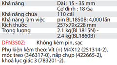 Máy Bắn Đinh Dùng Pin DFN350Z 18V ( Không bao gồm pin, sạc )