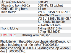 Máy Bơm Hơi Dùng Pin DMP180Z 18V ( Không bao gồm pin, sạc )