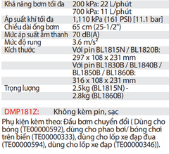 Máy Bơm Hơi Dùng Pin DMP181Z 18V ( Không bao gồm pin, sạc )