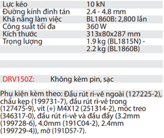 Máy Tán Đinh Rivet Dùng Pin DRV150Z 18V ( Không bao gồm pin, sạc )