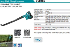 Máy Thổi Dùng Pin DUB186Z/DUB186RT (18V)