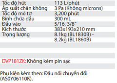 Máy Hút Chân Không Dùng Pin DVP181ZK 18Vx2