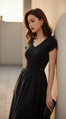 Đầm len xòe TRALI 25217 màu đen