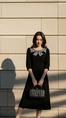 Đầm umi hàn phối lụa TraLi 25218 màu Đen