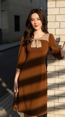 Đầm umi hàn phối lụa TraLi 25218 màu Nâu