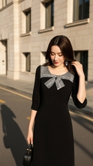 Đầm umi hàn phối lụa TraLi 25218 màu Đen