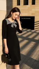 Đầm umi hàn phối lụa TraLi 25218 màu Đen