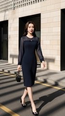 Đầm Tuytsi phối chiffon TRALI 25219 xanh than