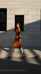 Đầm nhung phối tơ TRALI 25221 màu Cam