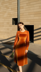 Đầm nhung phối tơ TRALI 25221 màu Cam