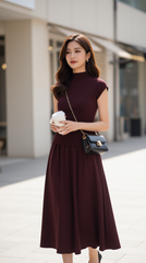 Bộ váy len RALI 25510 màu đỏ mận