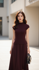 Bộ váy len RALI 25510 màu đỏ mận