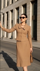 Bộ váy dạ tweed 2 lớp Trali 25514 Nâu họa tiết