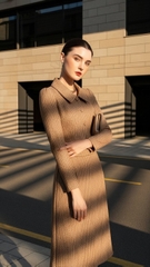 Bộ váy dạ tweed 2 lớp Trali 25514 Nâu họa tiết