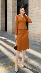 Bộ Tweed cam cổ họa tiết TRALI 25525