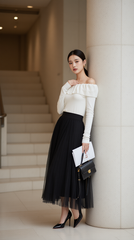 Áo len trễ vai 25608 Kem