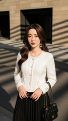 Áo Tweed hàn 2 lớp Trali 25816 màu trắng