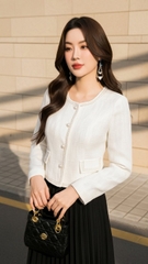 Áo Tweed hàn 2 lớp Trali 25816 màu trắng