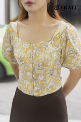 Áo Sơ Mi Nữ TRALI 24115 Màu Vàng Thô Hoa