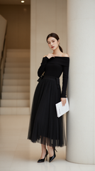 Áo len trễ vai 25608 Đen