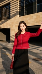 Áo khoác dạ cổ tròn TRALI 25819 màu đỏ