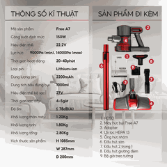 Máy hút bụi cầm tay không dây UNIQ Free A7 chính hãng đa năng hút bụi mini giường nệm ô tô ghế sofa