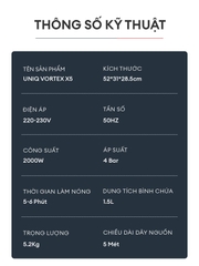 Máy làm sạch hơi nước nóng UNIQ Vortex X5 vệ sinh không hoá chất tẩy rửa đa năng khử trùng diệt khuẩn sàn nhà nội thất oto Steam cleaner