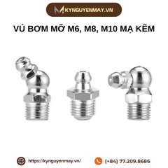 Vú bơm mỡ M6, M8, M10 mạ kẽm góc đầu vú thẳng, góc 45° hoặc 90°