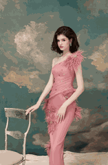 Feather Embellished Organza Dress SS24