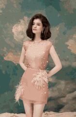 Feather Embellished Organza Mini Skirt SS24