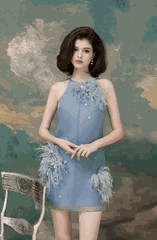 Feather Embellished Organza Dress SS24