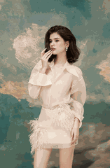 Feather Embellished Organza Mini Skirt SS24