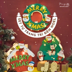 Set trang trí đèn lồng gỗ chủ đề Noel