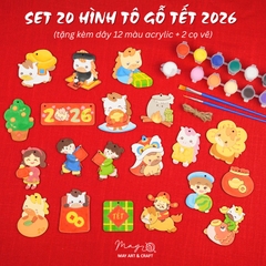 Set tô màu gỗ TẾT 2026 (20 hình gỗ, tặng kèm dây 12 màu acrylic & 2 cọ vẽ)