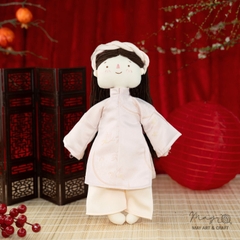 Set Búp bê trang phục phong cách áo ngũ thân vải gấm hồng nhạt và mấn
