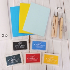 Set khắc dấu cơ bản: cao su màu trơn 15x10cm + 5 mực in dấu + dụng cụ