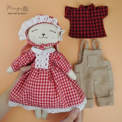 Combo thú bông vải Thỏ caro đỏ (2 bộ)