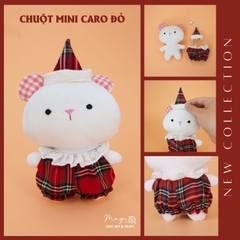 Combo chuột hồng mini caro đỏ cao 16 cm