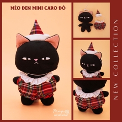 Combo mèo đen mini caro đỏ cao 16 cm
