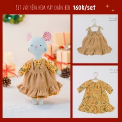 Set váy yếm nâu nhạt kèm váy chân bèo