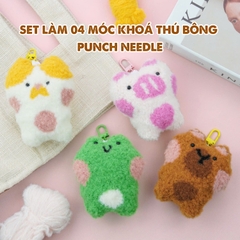 Set nguyên liệu làm 04 móc khóa thú bông thêu len nổi punch needle