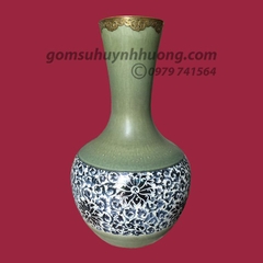 Lọ củ tỏi men xanh cổ vẽ hoa dây