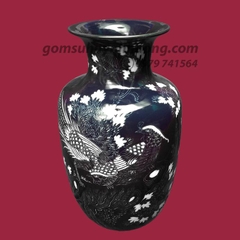 Lộc bình nhỏ men xanh đen bóng khắc phù dung trĩ
