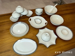 Bộ bát đĩa men kem viền đen