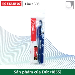 Bộ 1 bút bi bấm STABILO Liner BP308F xanh + 2 ruột xanh