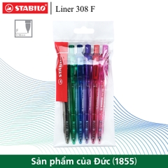 Bộ 6 bút bi STABILO Liner  BP308F (xanh, đỏ, đen, xanh lá, hồng, tím)