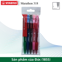 Bộ 5 cây bút bi bấm STABILO Marathon 318F màu xanh+đỏ+đen+hồng+xanh lá
