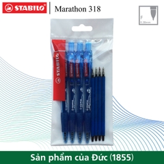 Bộ 4 bút bi STABILO Marathon 318F xanh + 4 ruột xanh (BP318FU-C4R)