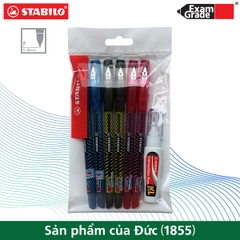 Bộ 6 bút bi STABILO Exam Grade BP587NF 0.7mm (2 xanh+2 đỏ+2 đen) + Bút xóa Correction Pen CPS88