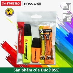 Bộ 2 Bút dạ quang STABILO BOSS + 2 Ruột châm mực HL7007